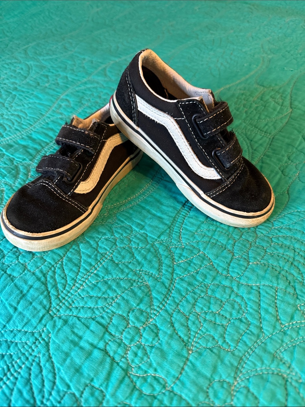 Vans Kids Black Canvas Velcro Sneakers with White Stripe